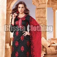 Black & Red Embroidered Dress Material