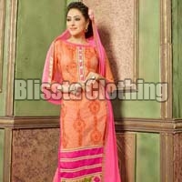 Chanderi Orange Designer Suit