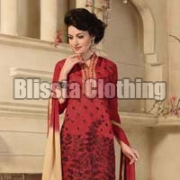 Red Chanderi Embroidered Suit