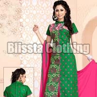 Green Embroidered Dress Material