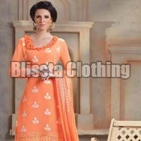 Orange Embroidered Dress Material