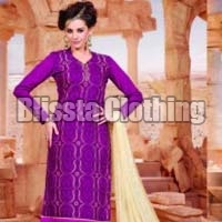 Purple Embroidered Dress Material