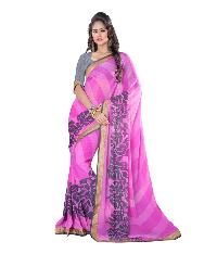 Pink Marble Chiffon Floral Saree