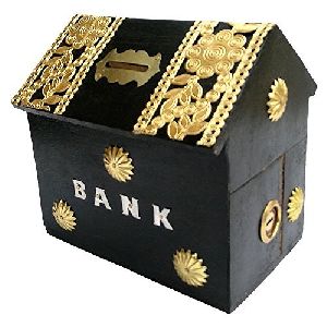 Wooden Hut Shaped Money Box