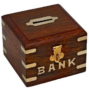 Wooden Square Shaped Money Box