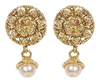 Indian Beautiful Antique Gold Polished Round Shape With Pearl Earrings