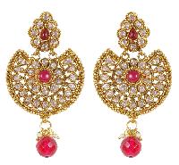 Indian Beautiful Antique Gold Polished With Red Stone Earrings