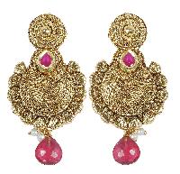 Indian Beautiful Antique Gold Polished With Red Kundand Stone Earrings