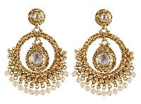 Indian Beautiful Antique Gold Polished With White Stone & Pearl Earrings