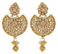 Indian Beautiful Antique Gold Polished With White Crystal Earrings