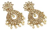 Indian Gold Plated Traditional Stylish Crystal Stone With Pearl Drop Earrings For Women