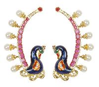Indian Traditional Style Ear Cuff Peacock Design Crystal Earrings For Girls & Women