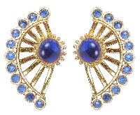 Indian Traditional Style Ear Cuff Blue Color Crystal Earrings For Girls