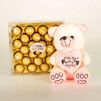 Giftease Teddy With 24 Pcs Ferrero Rocher Chocolate Box