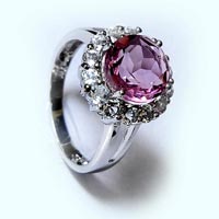 Sterling Silver 925 Radiant Cut Pink Cubic Ring
