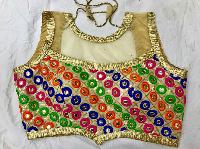 Thread Work Golden Saree Blouse