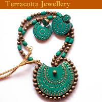 Terracotta Green Pendant with beads Jewellery