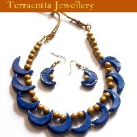 Terracotta Peacock Blue Jewellery with Jumkas