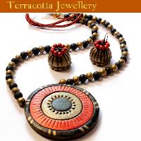 Terracotta Red and Black Pendant with beads Jewellery