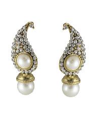 HMT Fashion White Pearl Polki Stone Drop Earrings