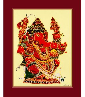 Coral Ganapathi Art Prints On Silk