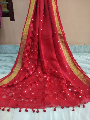 Mirror & Cutwork Linen Sarees