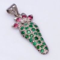 925 Sterling Silver Emerald & Ruby Gemstone Pendant
