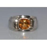 925 Sterling Silver Golden Topaz & Diamond Man'S Ring