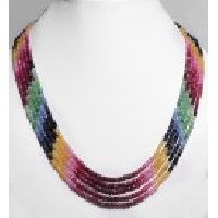 925 Sterling Silver Multi Precious Gemstone Faceted Beads Necklace