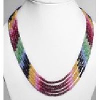925 Sterling Silver Multi Precious Gemstone Faceted Necklace