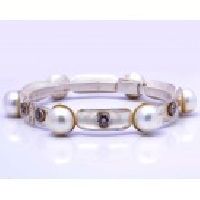 925 Sterling Silver Pearl & Cz Gemstone Bracelet Gold Plated