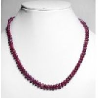 925 Sterling Silver Ruby Gemstone Beads Necklace