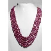 925 Sterling Silver Ruby Natural Shape Gemstone Tumble Beads Necklace