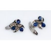 925 Sterling Silver Sapphire & Diamond Gemstone Men's Cufflink