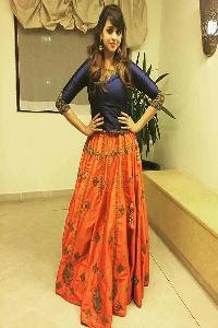 Poly Silk Machine Work Orange Lehenga Choli