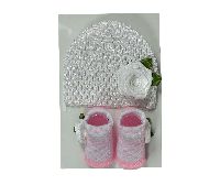 White Pink Crochet Cap  Baby Socks with