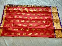 Red printed banarasi silk saree
