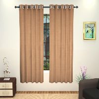 Lushomes Beige Art Silk Window Curtain with Polyester Lining