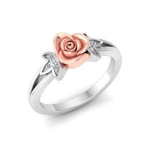 White Gold Beautiful Single Rose Diamond Ring