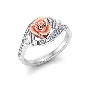 White Gold Diamond Ring Combination of Butterfly and Rose