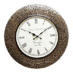 Brown Wood Brass Fitted Wall Clock