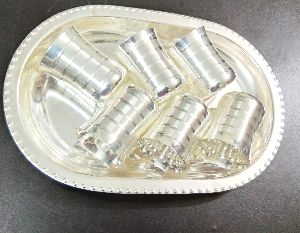 Silver Coated Tray with Six Glass