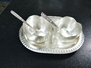 Silver Coated Tray With Two Bowls