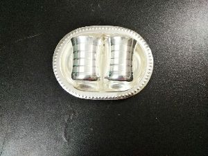 Silver Coated Tray With Two Glass