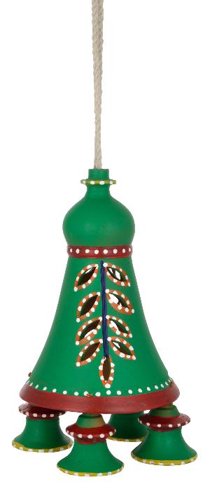 Rural Shades Terracotta Hand Painted Hanging Bell Lamp Green