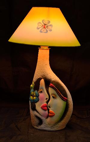 RURALSHADES Terracotta Hand Painted Couple Table Lamp Handicraft