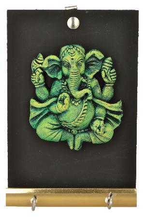 RURALSHADES Terracotta Hand Painted Green Ganesha Key Holder