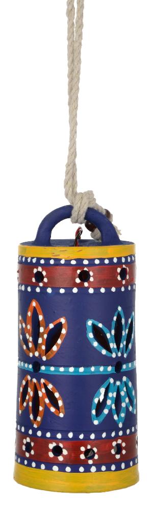 RURALSHADES Terracotta Hand Painted Hanging Lamp Handicraft Blue