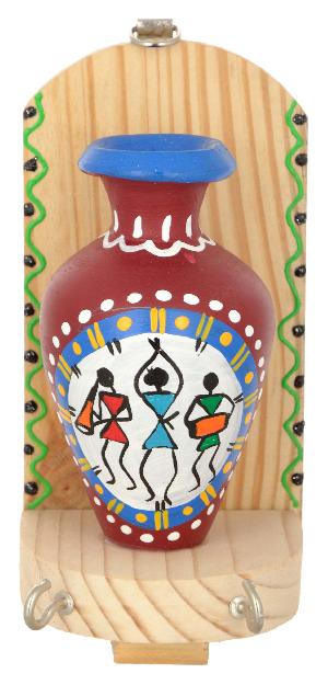 RURALSHADES Terracotta Traditional Warli Painted Maroon Pot Key Holder