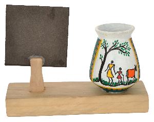 RURALSHADES Terracotta Warli Pen Stand with Customised Quote Handicraft